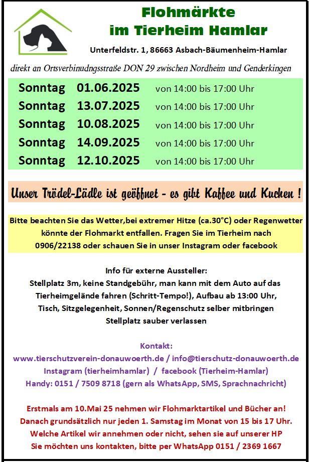 Flohmärkte im Tierheim Hamlar 2025